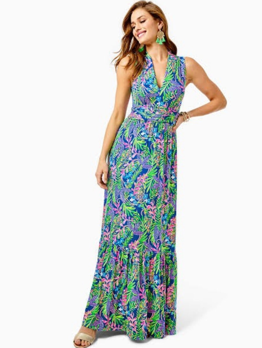 Lilly Pulitzer Pearce Maxi Dress Borealis Blue How You Like Me Prowl Size Large - Picture 7 of 7